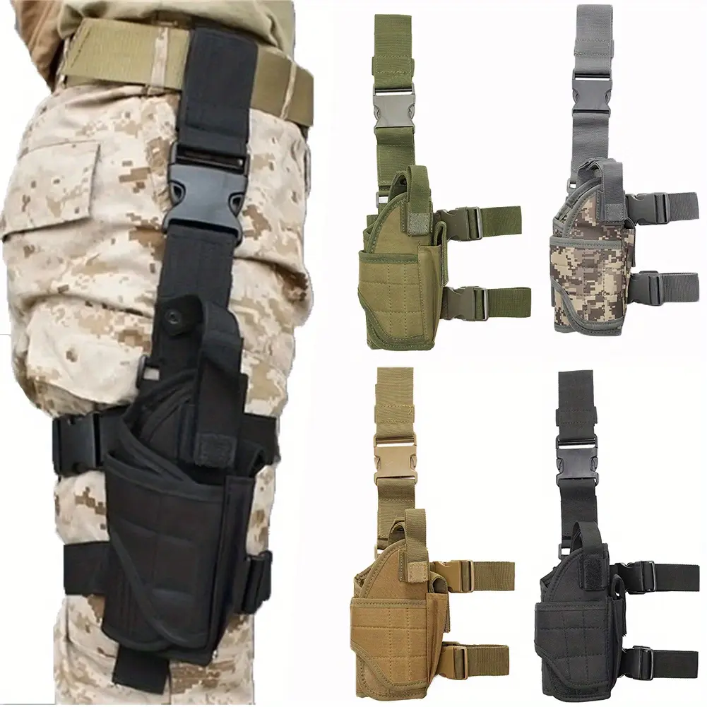 Tactical Drop-Leg Holster, Solid Black Adjustable Unisex Right-Leg Design with Mag Pouch for Shooting Training & Cosplay