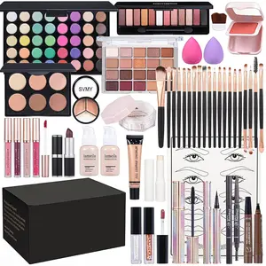 Makeup Set for Women Full Kit Includes, eyeshadow, liquidfoundation,Loose powder,Eyebrow pencil,Lipstick Eye Pencil Makeup BrushesMakeup practice board 4-color lip gloss set