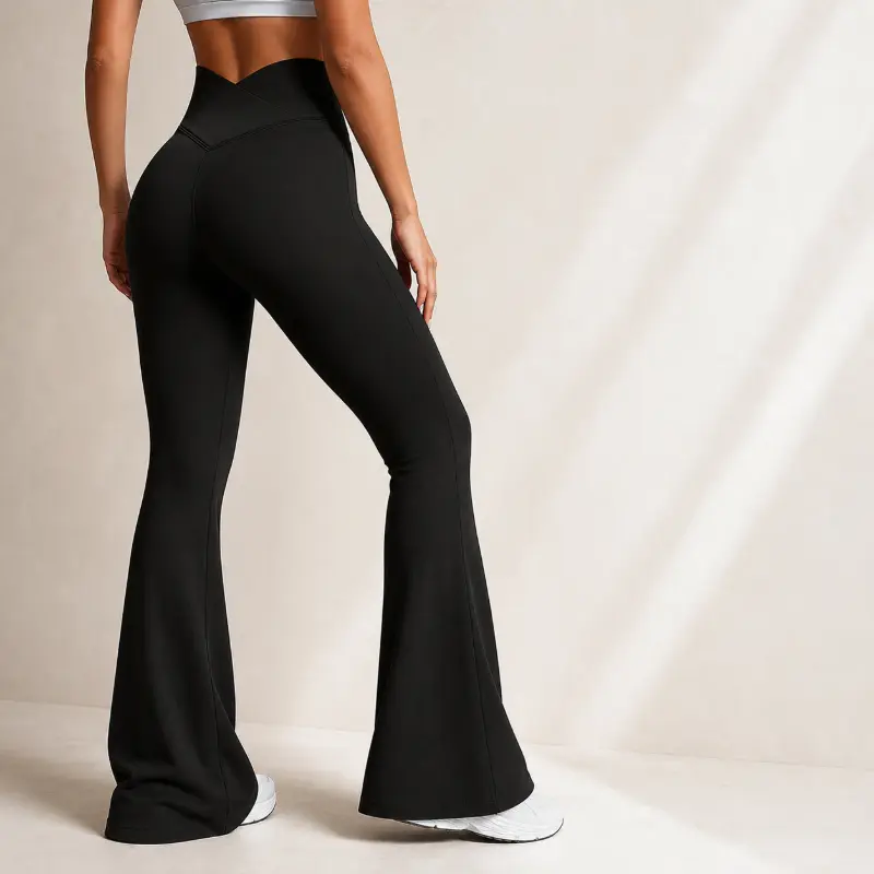 Women's Crossover Waist Flare Yoga Pants, Naked Feel Butt Lifting Workout Leggings, Quick Dry High Stretch Bootcut Gym Activewear, Tummy Control Fitness Pants for Yoga, Pilates, Running, Training, Dance, Lounge, Travel and Everyday Wear, Flared Pants