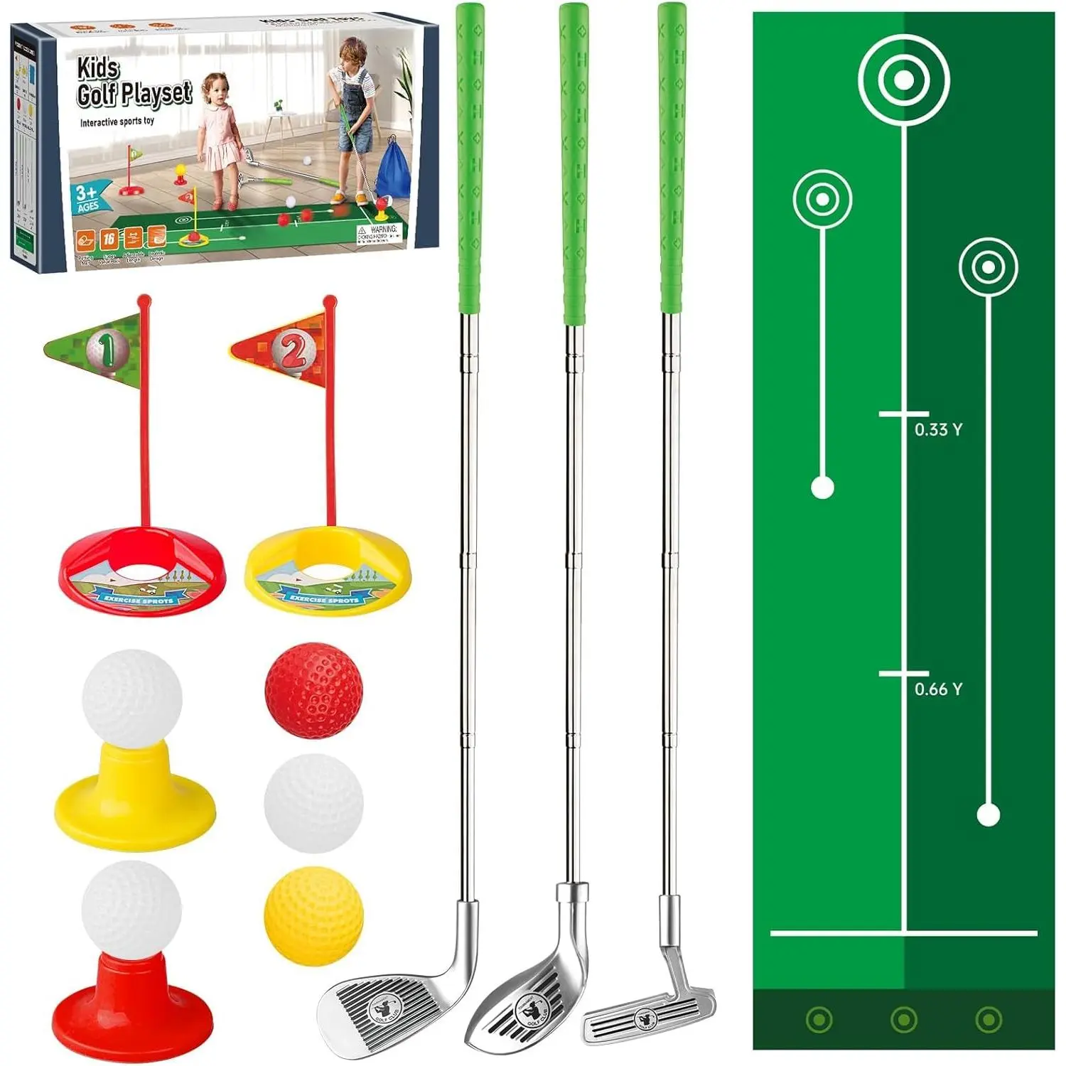 Toddler Retractable Club Golf Set with Putting Mat & Storage Bag, Christmas Birthday Gift for Boys/Girls Ages 3-5, Indoor-Outdoor Sports Toy