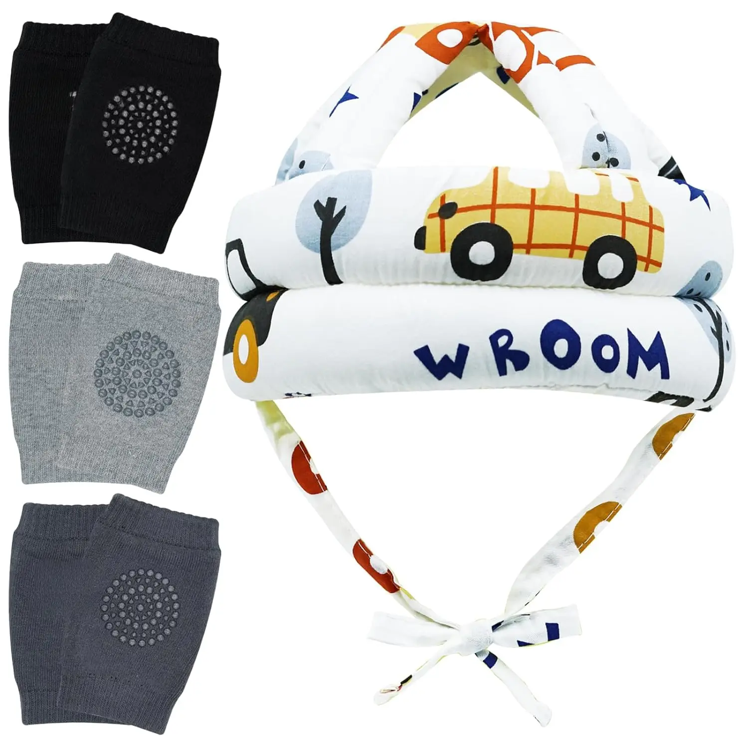 Head Protector Helmet &  Knee Pads 3 Pairs Toddler Protector Cap Soft Cotton Cushion, Adjustable Bump-Free Safety Hood to Crawling, Walking, and Running New model baby bonnets shiesty hats
