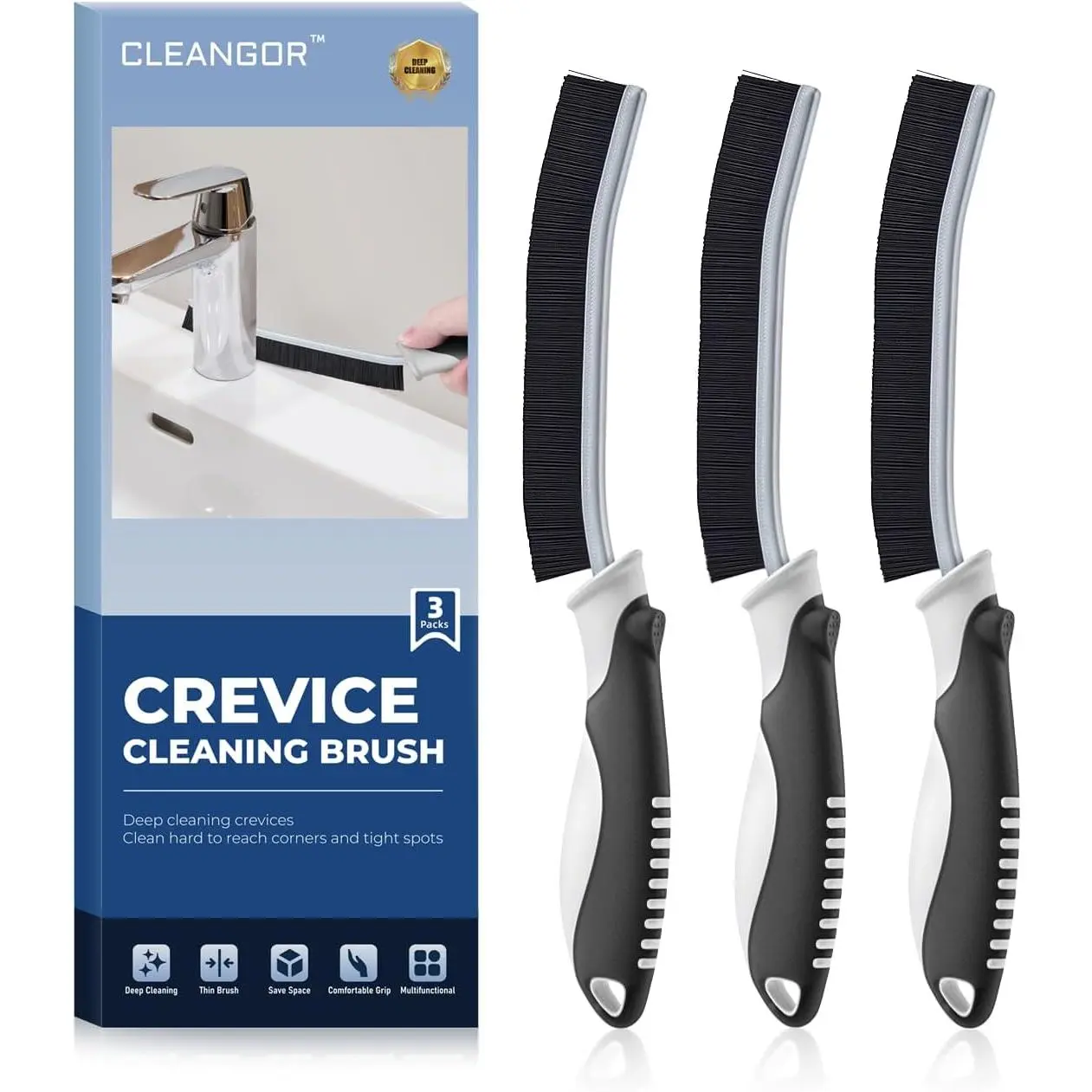 Crevice Cleaning Brushes, Scrub Brushes for Hard to  Space |  Essentials, Cleaning Supplies, Cleaning Tools for Household Use, Bathroom, Shower, Kitchen, Toilet, Window (3, Black)
