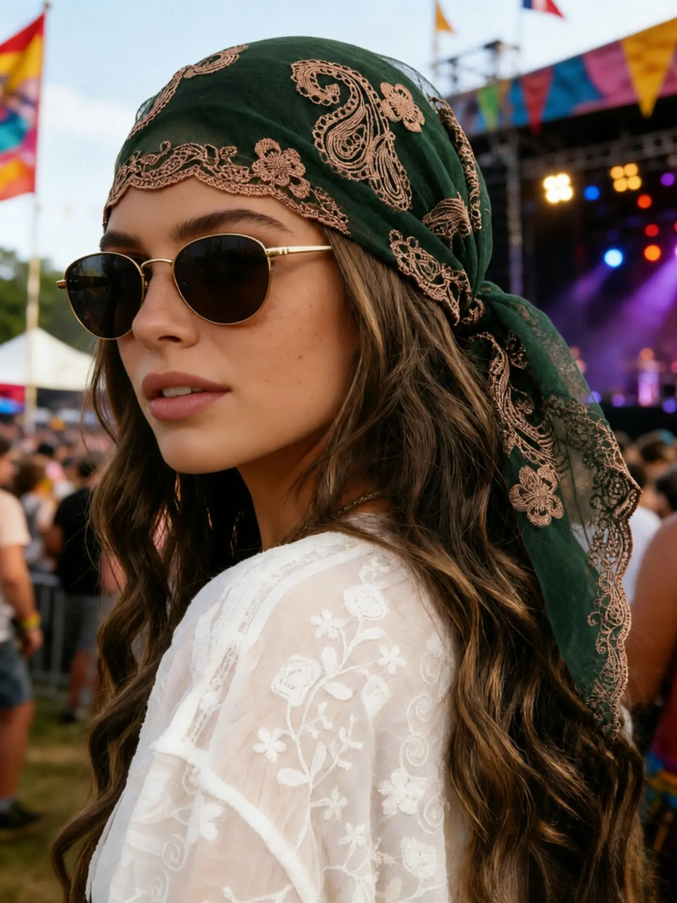 1PC Women's Fashion Solid Color Lace Square Scarf with Rhinestones, 80*80cm, Multi-Purpose Decorative Sheer Scarf, Versatile Elegant Neck Wrap