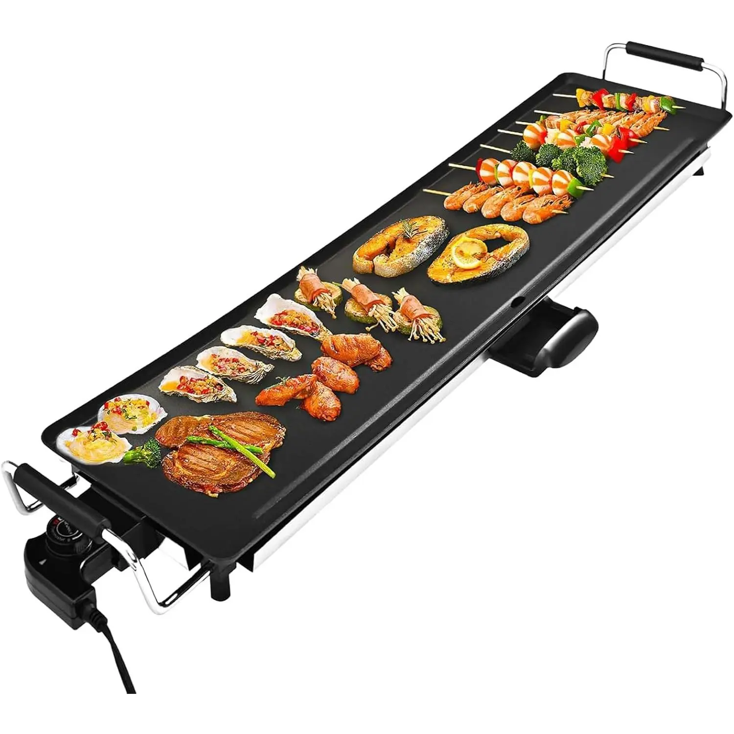 Electric Nonstick Extra Large 35" Teppanyaki Griddle Grill BBQ with Adjustable Temperature & Insulated Handles for Indoor Outdoor Use