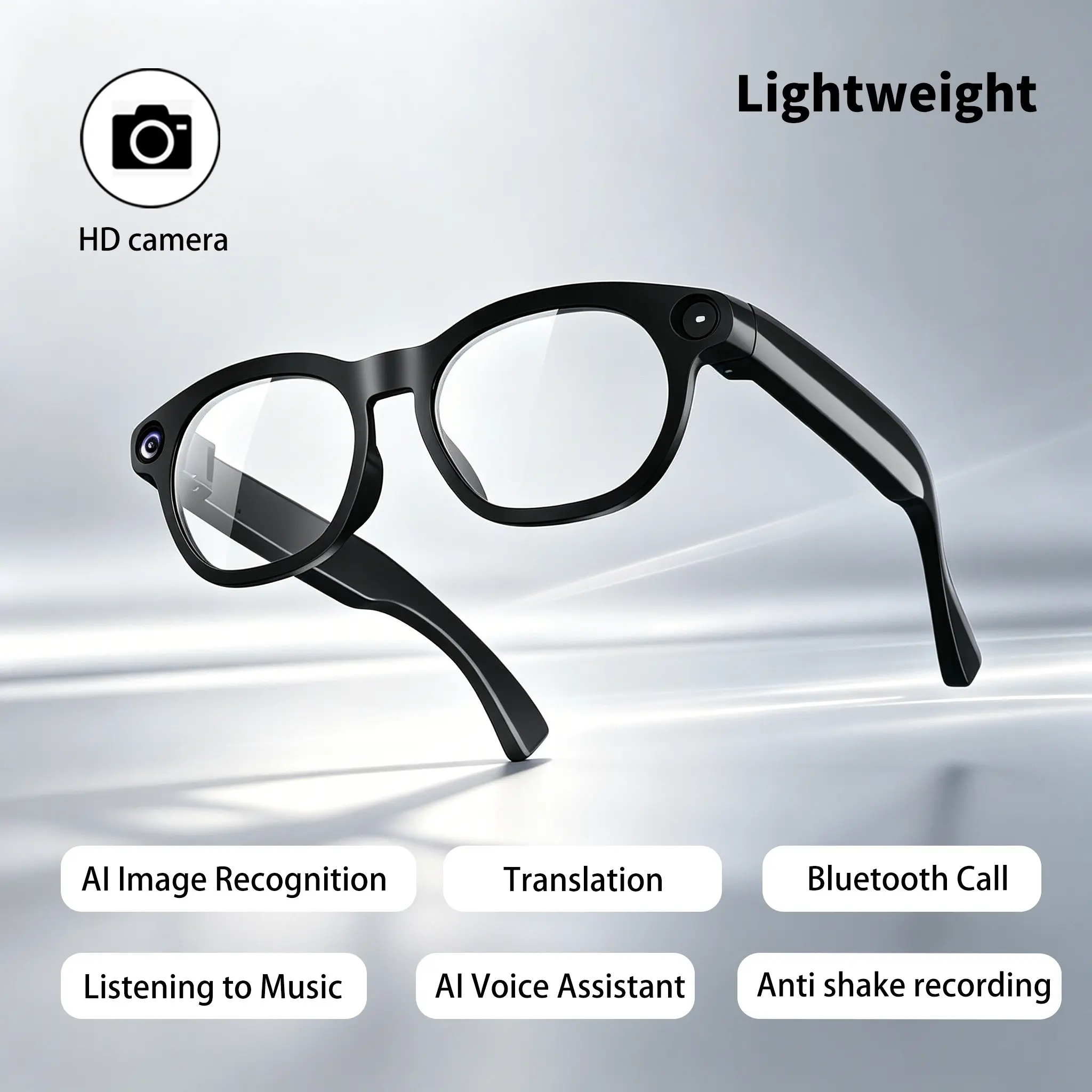2026 Upgrade Cy03 Smart Glasses, HD Camera, Photo, Video, Audio, Chatgpt Call, Music, Touch Control, 290mah Battery, WiFi Ai Translator
