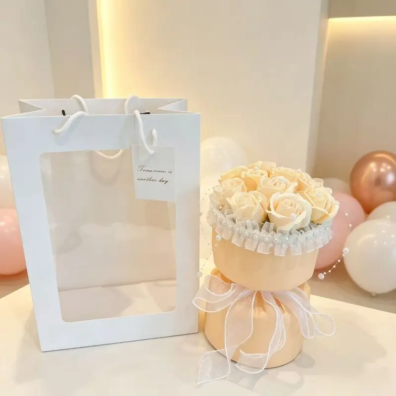 Mini Round Soap Rose Bouquet Gift Box, Artificial Eternal Roses with Ribbon, Perfect for Mother's Day, Birthday, Valentine's Day, Home Decor