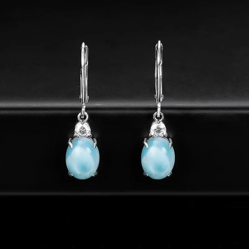 Luxury Natural Larimar Stone S925 Earrings Stud Sterling Silver Earring Crystal Jewelry for Women Mother's Day Gifts Accessories