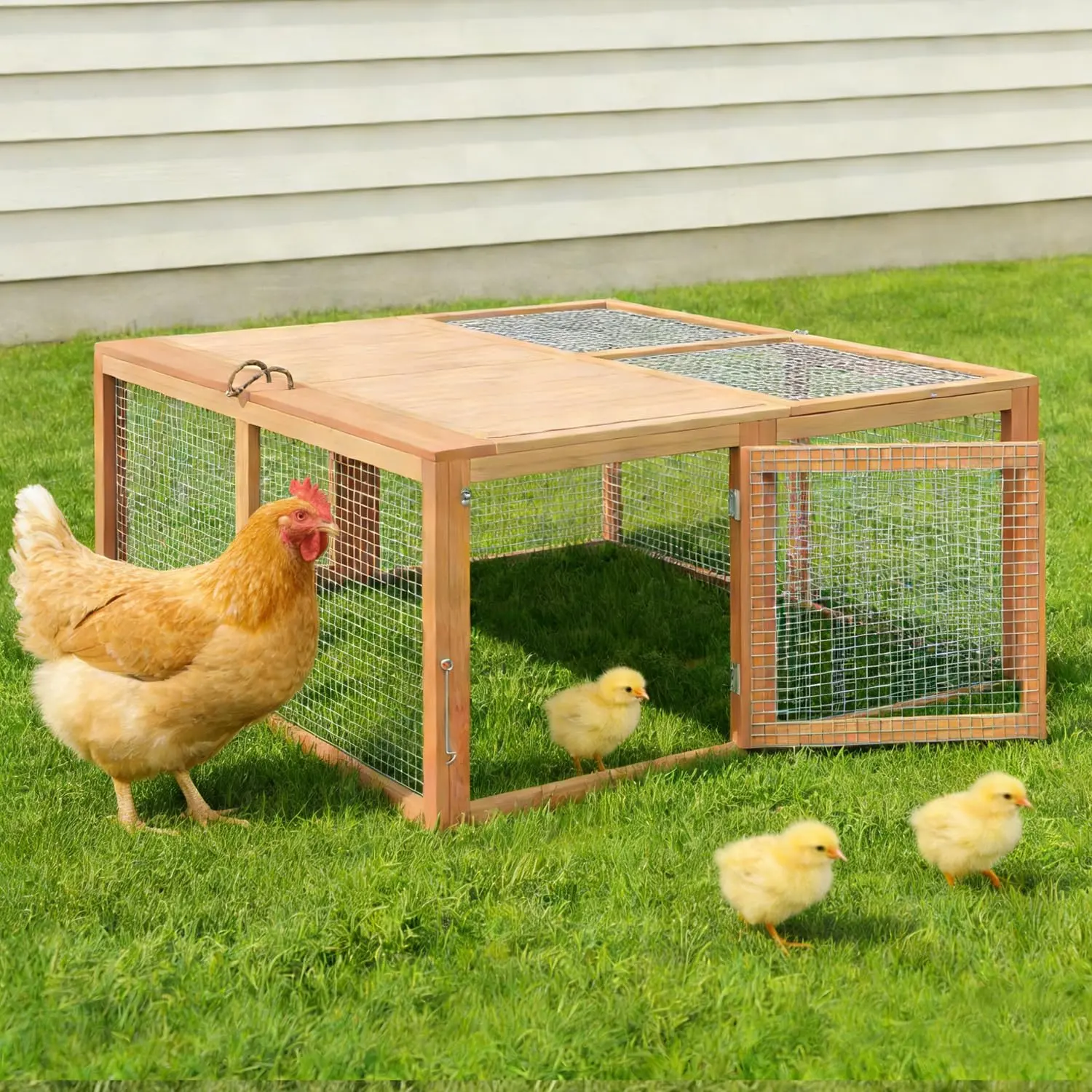 Folding Wooden Chicken Coop & Rabbit Hutch – Portable Outdoor/Indoor Small Animal Cage with Top and Side Access Doors – No Assembly Needed, Sturdy & Ventilated Design, Easy Storage