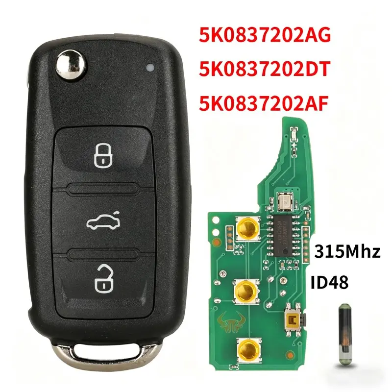 Car Remote Key 3 Buttons With ID 48 Chip 5K0837202AG / 5K0837202DT / 5K0837202AF 315MHz For VW Golf Jetta Polo Tiguan Passat Car Keys