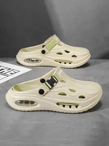 Men's Breathable Hole Design Air Cushion Clog Mules, Adjustable Buckle Strap Slip On Anti-Slip Platform Slides, Soft EVA Comfort Summer Footwear for Indoor Shower, Beach Trips, Gym Training and Daily Outdoor Walking