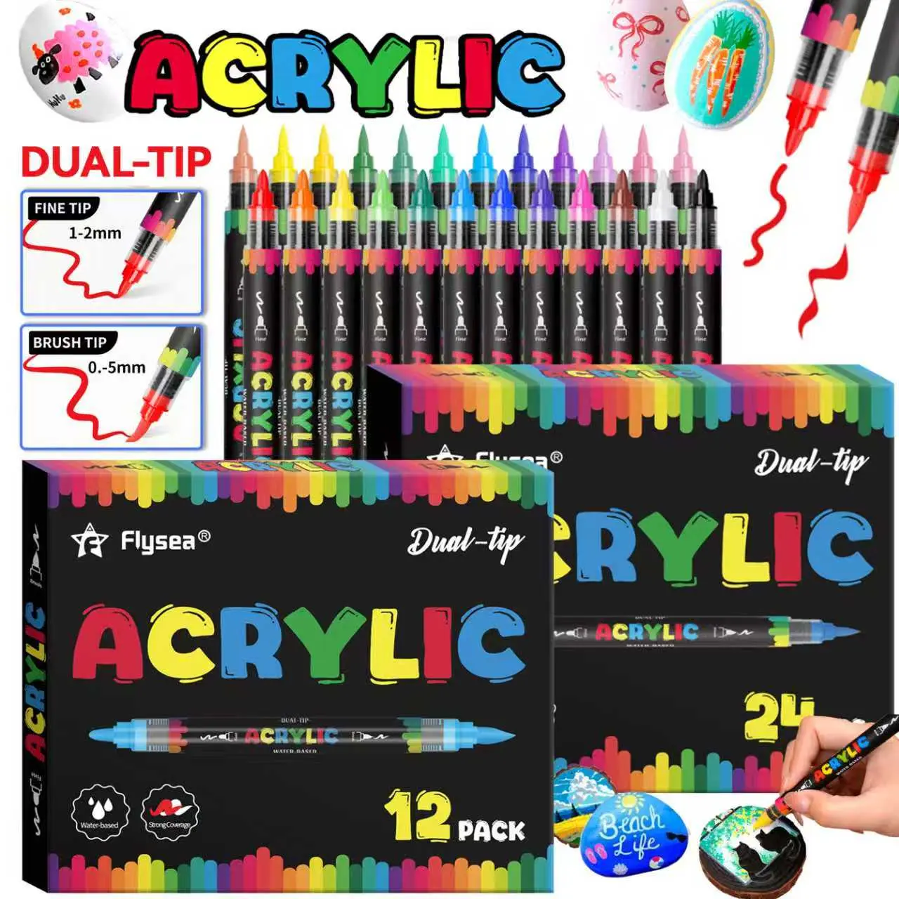 Double-Headed Liquid Acrylic Markers, 12/24 Colors Available, Drawing Doodle Model DIY Anime Art Supplies, School Stationery