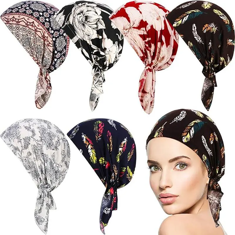 5PCS New Women's Cotton Braid Pirate Hat, Triangle Bag Headscarf Hat, Printed Headscarf Hat, Chemotherapy Hat.