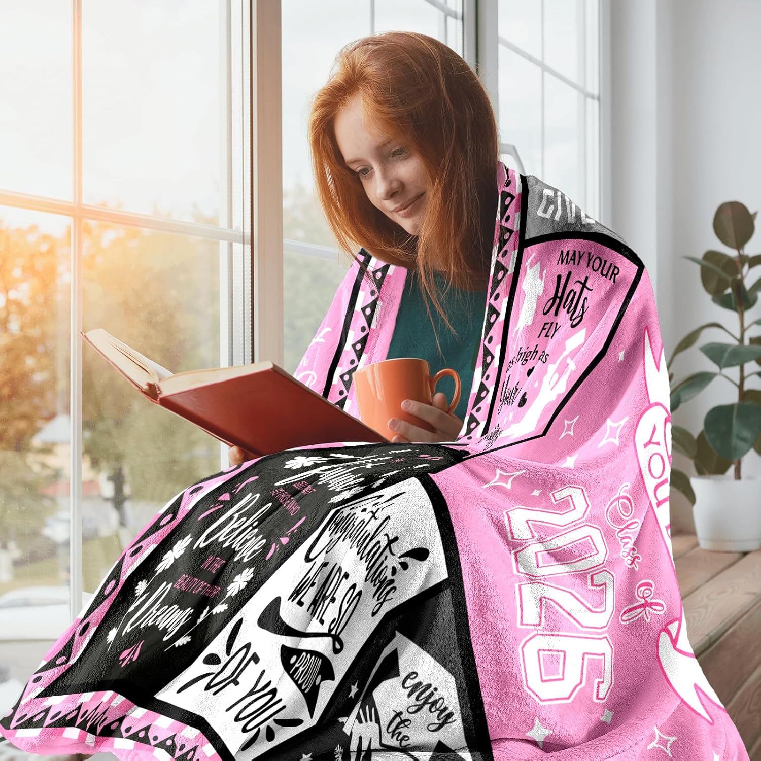 Graduation Gifts for Her Class of 2026, Pink Graduation Blanket for Girls Daughter Granddaughter, Inspirational College High School Grad Throw Blanket, Congratulations Gift