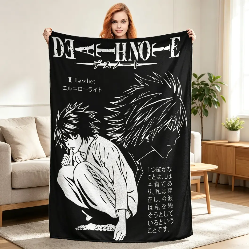 Death Note L Lawliet Soft Flannel Blanket - Anime Theme Character Print Throw, Cozy Warm Bedding for Bed & Sofa Home Relaxation, Ideal Gift for Anime Fans