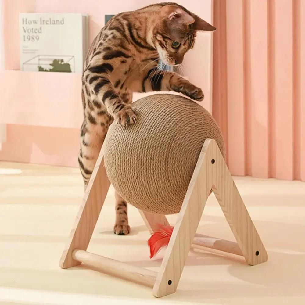 Durable Cat Scratching Ball with Stand, Flax Rope Cat Scratcher, Cat Scratching Toy, Pet Supplies, Interactive Cat Toy, Cat Furniture