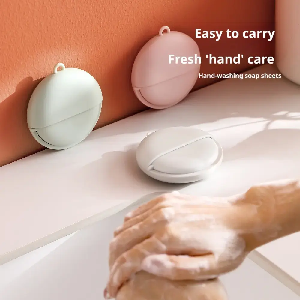 Compact Round Boxed Hand Soap Sheets, Hand Soap Foaming, Clean Hand Soap, Portable Essential for Camping, Travel & Hiking, Disposable Foam Bath Sheets, Ideal for Outdoor Activities, Hand Cleaning Product