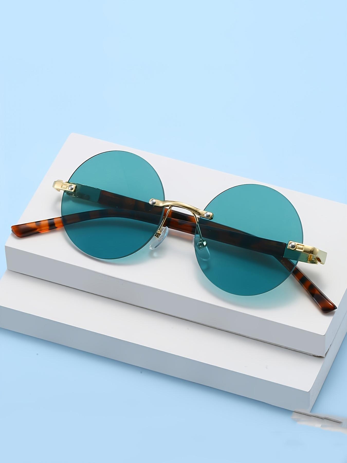 Men's Metal Round Rimless Classic Retro High-Quality Fashion Glasses, Durable PC Lenses for All Seasons, Elegant Decorative Eyewear, Classic Shades