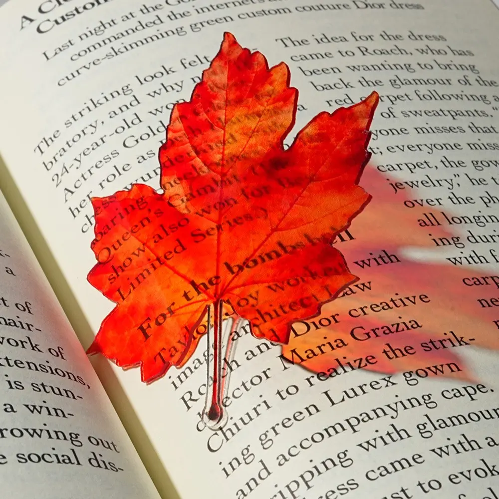 Bookmarkers Leaf Shaped Page Markers 1PC Acrylic Clear Transparent Design with Hanging Tassel Aesthetic Minimalist Student Stationery Supplies for Reading Book Club Teacher Gifts Office School