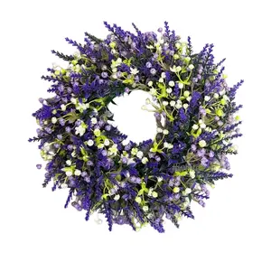 Realistic Lavender Wreath with Flowers & Starry Sky Design, Perfect for Home, Holiday Decor & Party Setup, Hangs on Porch, Window Sill, or Window