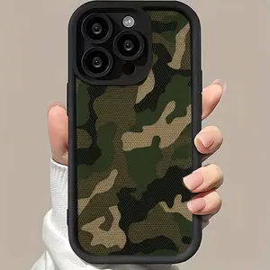 Green Brown Mesh Camo Print Phone Case，Tactical Outdoor Textured Pattern Style for iPhone 17 16 15 14 13 12 11 Plus Pro Max,Neutral Daily Outdoor Gift