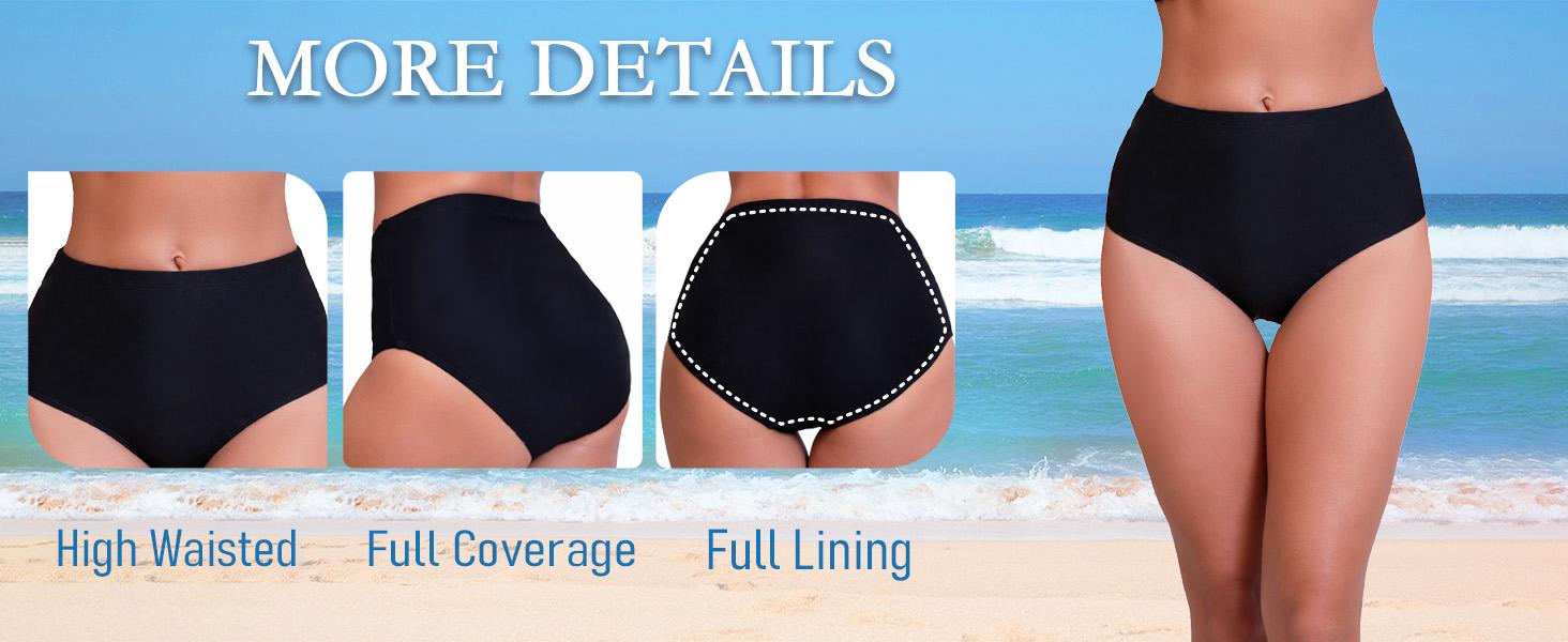 Women's High Waisted Swim Bottoms (Available in Plus) Full Coverage Bikini Swimsuit Bottoms