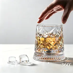 1/2Pcs 360° Rotating Spinning Whiskey Glasses, Lead-Free Premium Crystal Whiskey Tumbler, Reusable Bourbon Scotch Cups, Unique Birthday Holiday Gift for Men Dad Husband