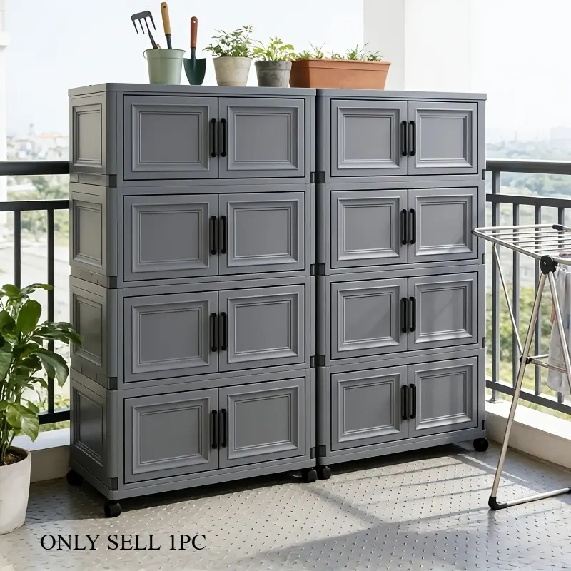 47CM/18.5" storage cabinet with lid, 3/4/5/6-tier foldable art storage cabinet with magnetic door, multi-functional art storage cabinet with casters, suitable for home, office, dormitory and other multi-scenario organization and storage