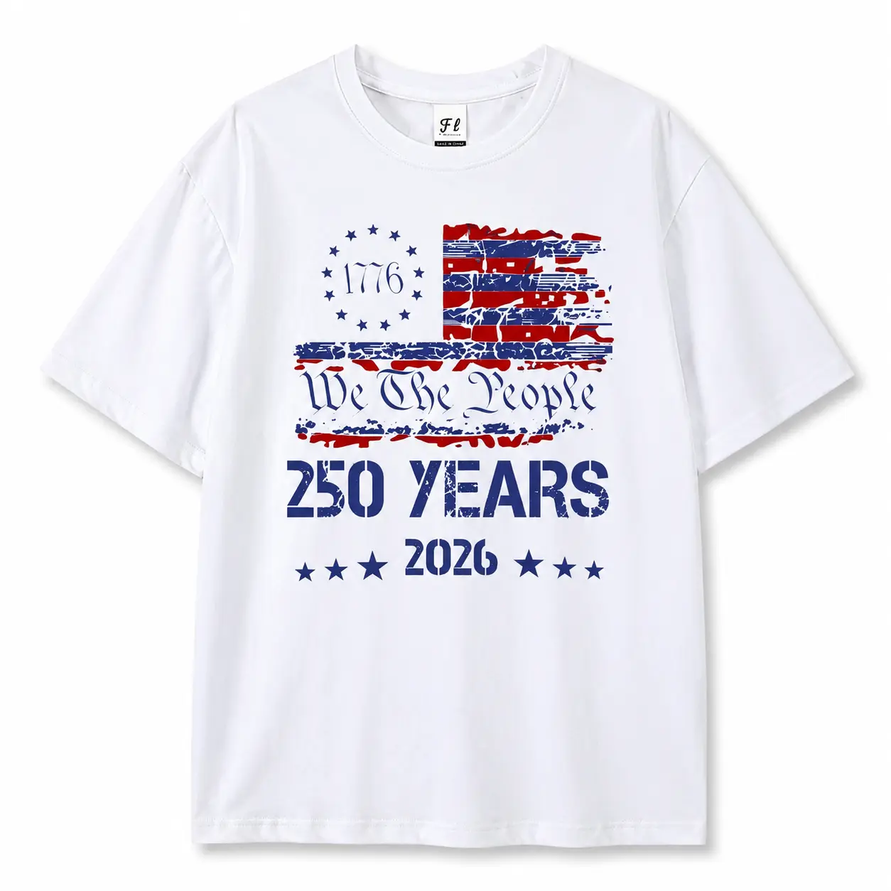 Women's Soft Cotton Fitted Short-Sleeve T-Shirt Top - Basic Breathable Casual All-Seasons Tops with Heat Print Patriotic USA 1776-2026 250Y We The People Betsy Ross Flag Graphic, 4th of July Gift, Retro Athletic Street Style Essential (Cold Wash Safe)