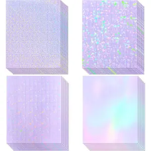 36 Sheets 8.5x11 Inch Transparent Holographic Sticker Paper, Waterproof Self-Adhesive Clear Vinyl Laminate Film Overlay Lamination with Gem Dot & Colorful Star Patterns