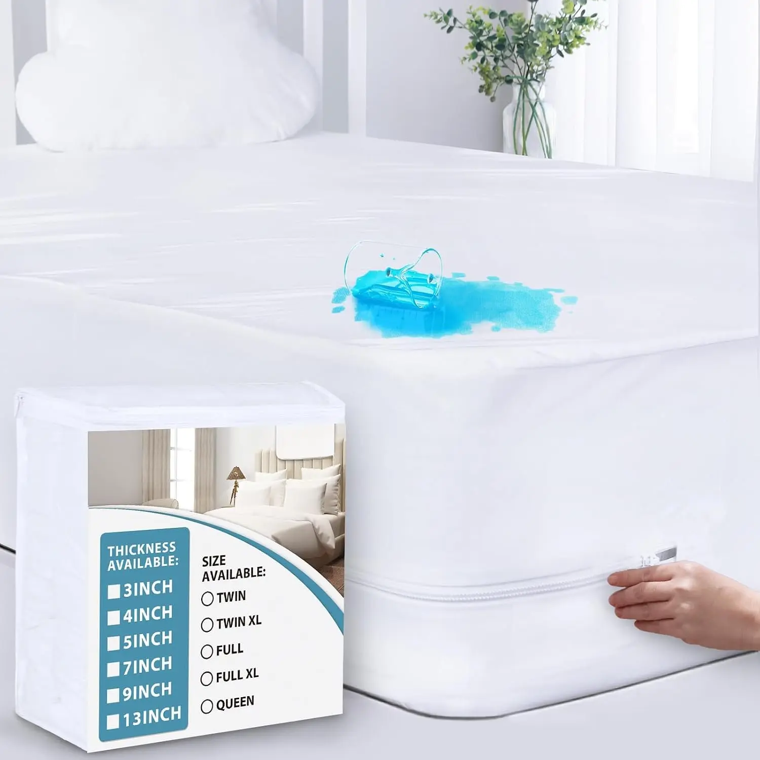Mattress Protector  Zippered (3/4/5/7/9/13Inches) | High Profile Mattress Encasement & Mattress Cover, 6 Sides Wrapping Box Spring Cover, Soft & Breathable