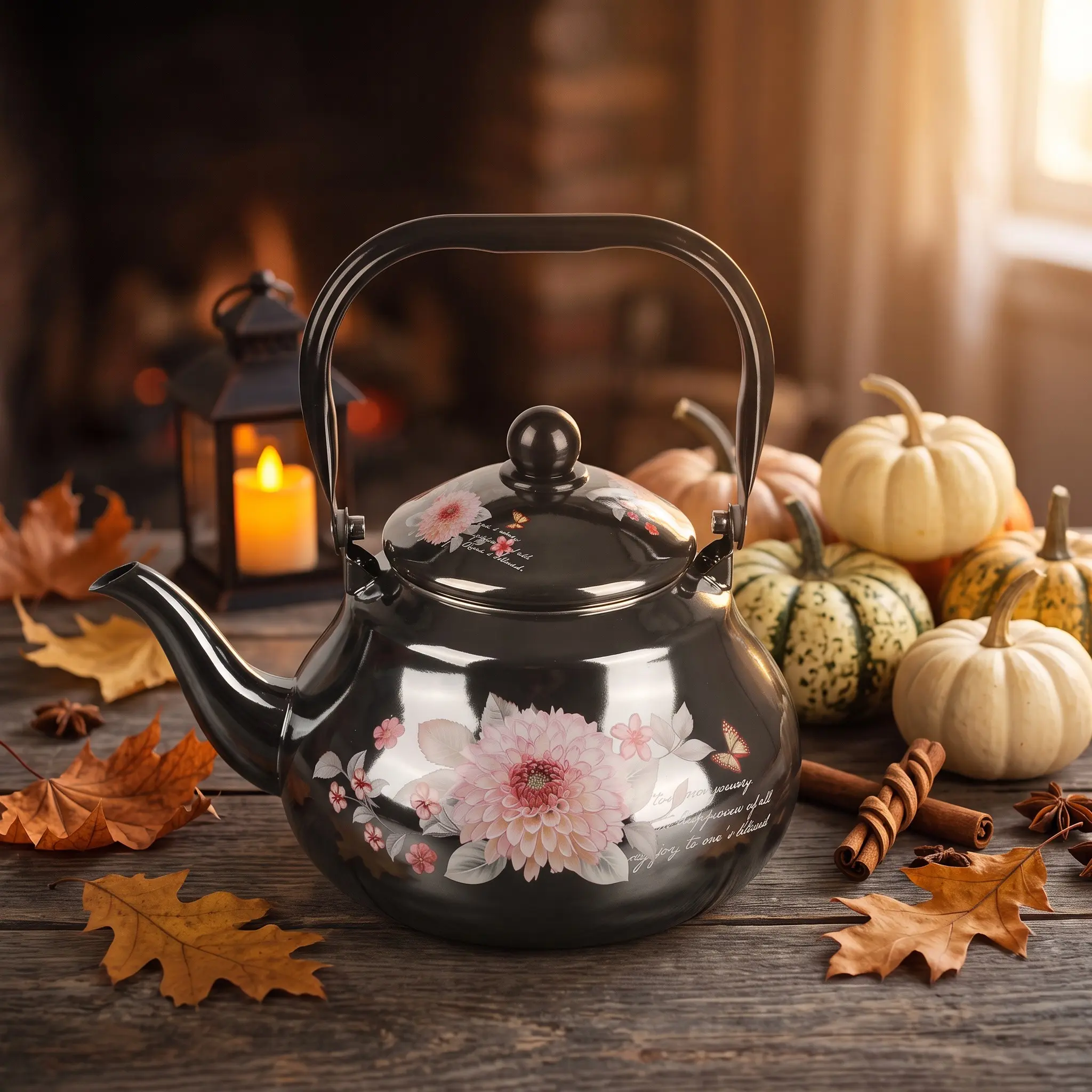 Halloween Enamel Mirror Glaze Pear-Shaped Pot 1.5L, Water Kettle, Tea Pot, Coffee Pot, Kitchen, Garden, Gas, Electric Stove, Gift