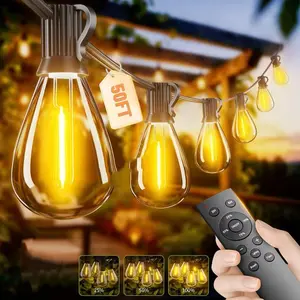 50FT Patio Lights with Remote Control, 18+1 Shatterproof Dimmable LED Edison Bulbs, Waterproof Outdoor String Lights with Timer 3 Modes for Backyard Garden