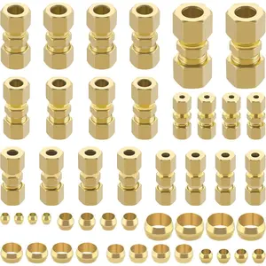 Brass Compression Tube Pipe Fittings Assortment Kit,1/8" 3/16" 1/4" 5/16" 3/8" 1/2" Compression Union Connector & Compression Sleeves Ferrules