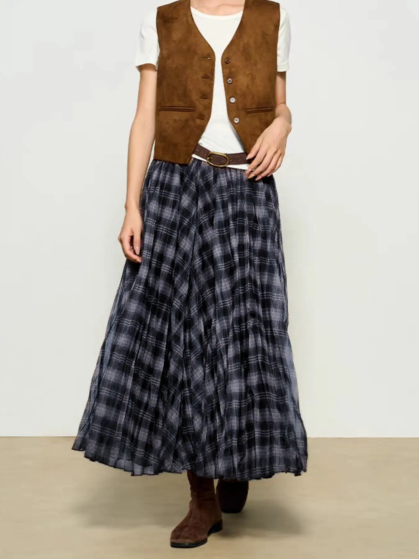 Autumn Winter New Plaid Long Skirt, Loose-Fitting High-Waisted A-Line Dress, Casual & Vacation Wear, Comfortable & Stylish Design