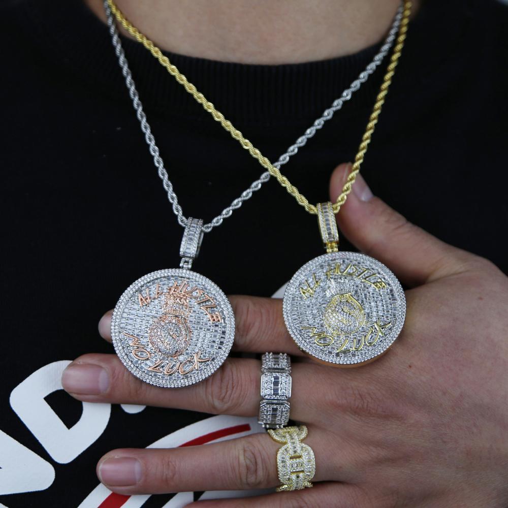 2025 New Iced Out Bling Round Letter Pendant Necklace Full Paved 5A CZ Cubic Zirconia Badge Charm Fashion Hip Hop Men Jewelry