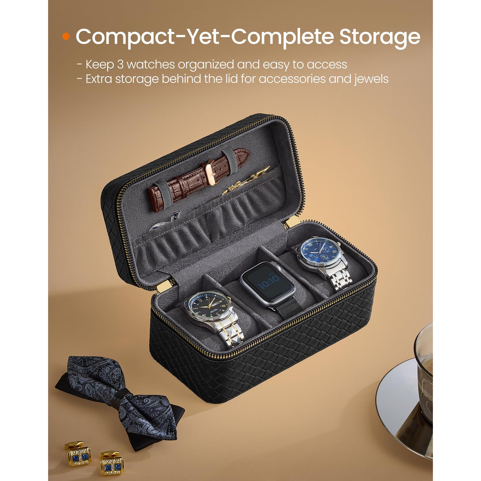 STYRKE - 3-slot Mens Box Watch Travel Case Pu Leather 3.9 X 7.9 3.5 Inches Gift Idea Ink Black Surface Slate Gray Lining Ujwb017g01 STYRKE - 3-slot Mens Box Watch Travel Case Pu Leather 3.9 X 7.9 3.5 Inches Gift Idea Ink Black Surface Slate Gray Lining Ujwb017g01