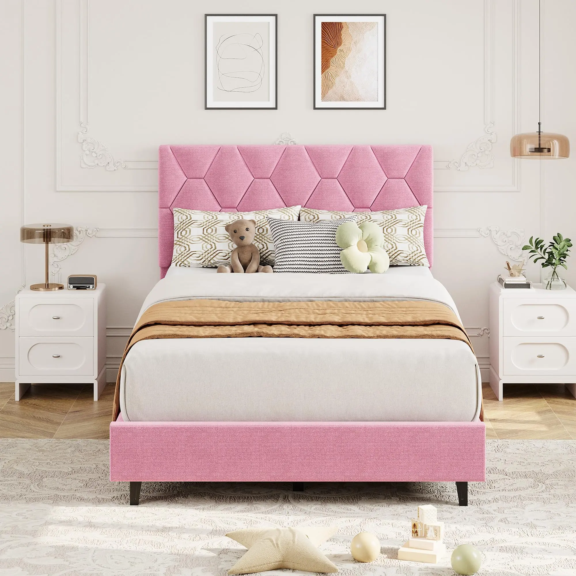 Versatile Upholstered Platform Bed Frames with Adjustable Headboards, Strong Wooden Slats, Noise-Free Design, No Box Spring Needed, Easy Assembly, Available in Multiple Sizes and Colors