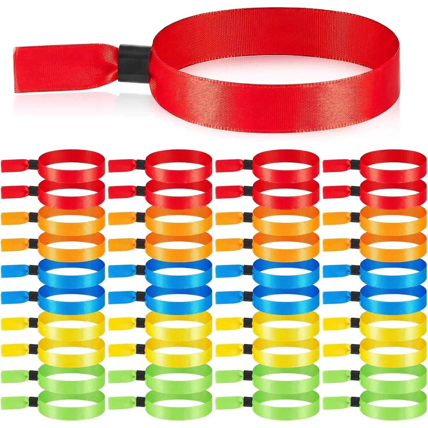 100 count Cloth Wristbands for Events Bulk Colored Wrist Bands  Disposable Bracelets Tamper-Proof Prevents Reuse for Party Concert Club Entrance, Red Orange Yellow Green Blue
