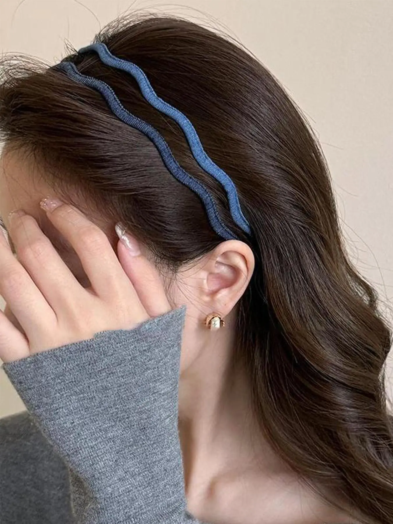 Double Wavy Thin Denim Headband, Vintage Blue Jean Wave Hair Hoop, Minimalist Non-slip Thin Hair Band, Casual Daily Makeup Washing Face Hair Accessories For Women Girls