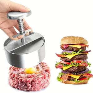 Stainless Steel Burger Press, Adjustable Hamburger Patty Maker, Spring Loaded Meat Press Mold, Ideal for BBQ Grilling & Home Kitchen Use