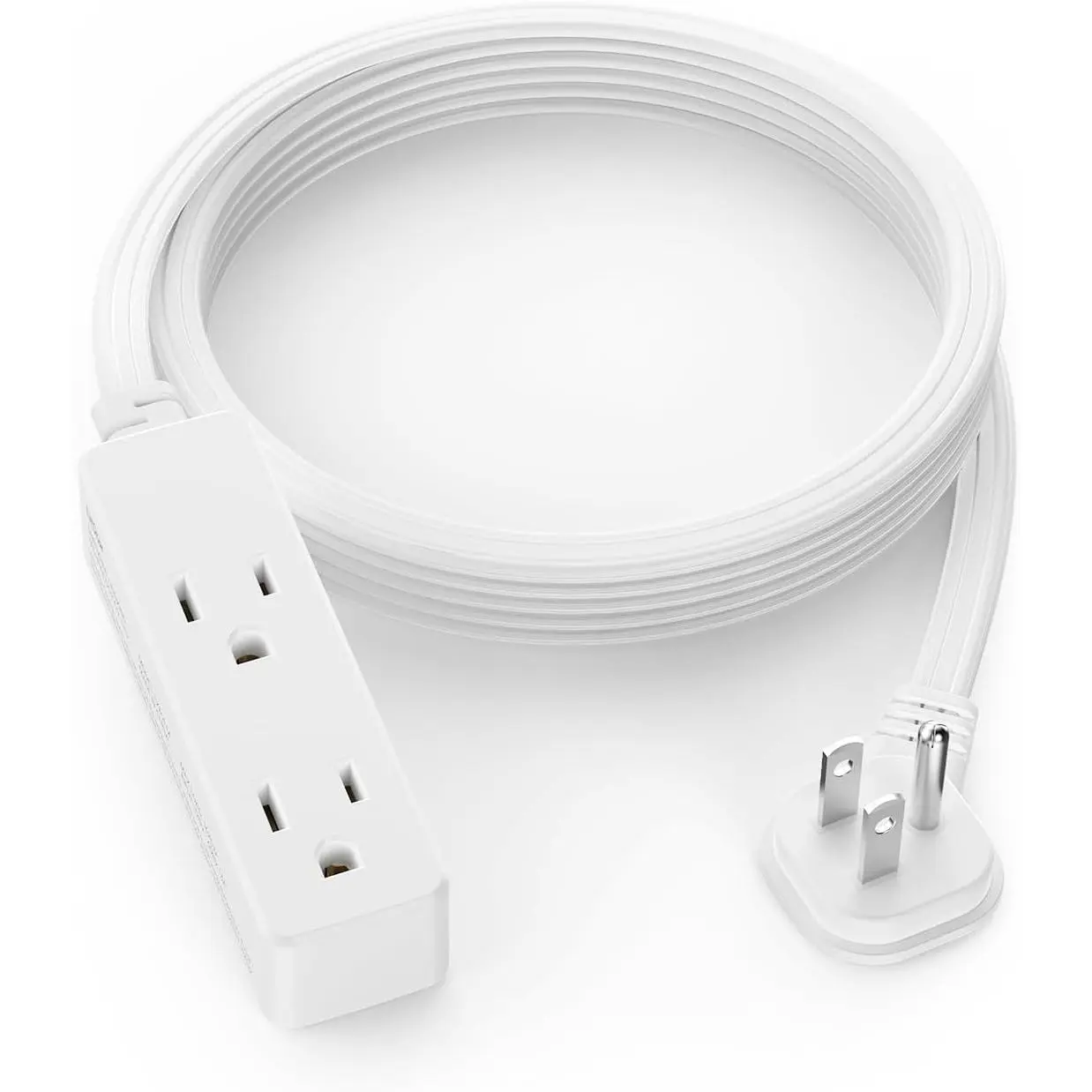 Flat Plug Extension Cord with 3 Outlets - 6 ft White Low Profile Indoor 3 Prong Grounded Power Strip for  Office & Travel - 16/3 AWG, 13A/1625W