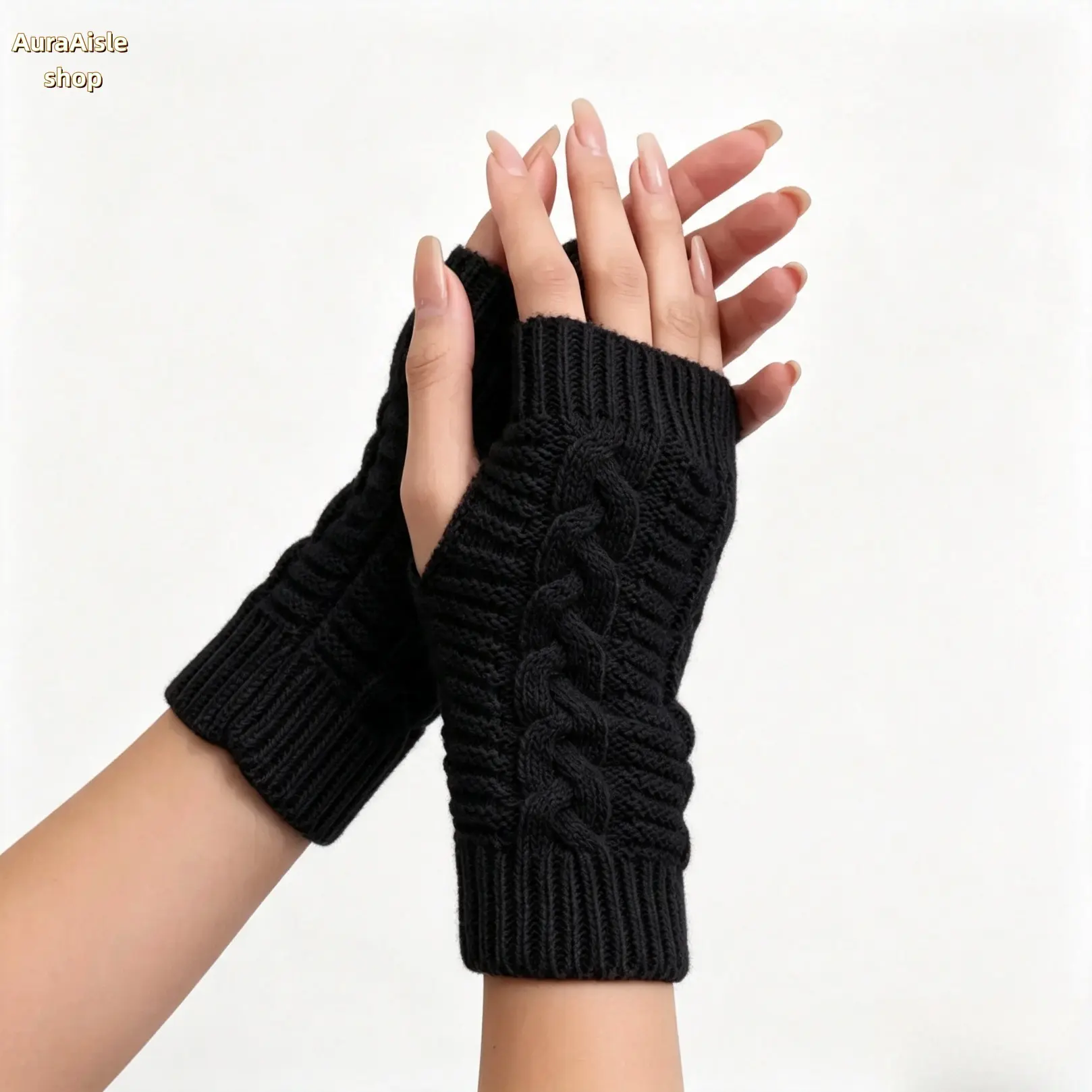 Cable Knit Fingerless Gloves for Women, Soft Warm Half-Finger Knitted Hand Warmers, Breathable Accessory for Autumn Winter Daily Wear, Driving, Office and Outdoor Activities
