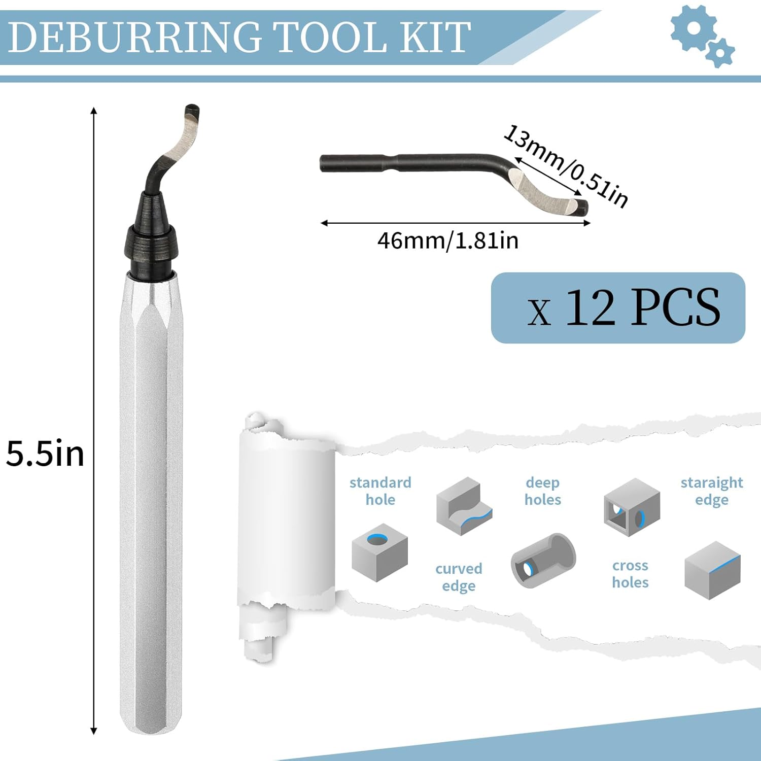 Deburring Tool with 12 High Speed Steel , Deburring Tool 3D Printing, Deburring Tool for Metal, , Copper, Plastic, PVC Pipes, 3D Printed Edges (1  Handle)