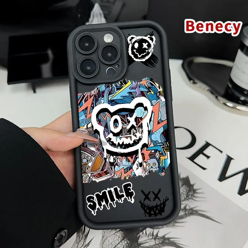 Compatible iPhone 16 15 Pro Max Plus 14 13 12 11 X XR E Ghost Face Graffiti Rugged Durable shockproof Anti-Scratch soft Silicone case