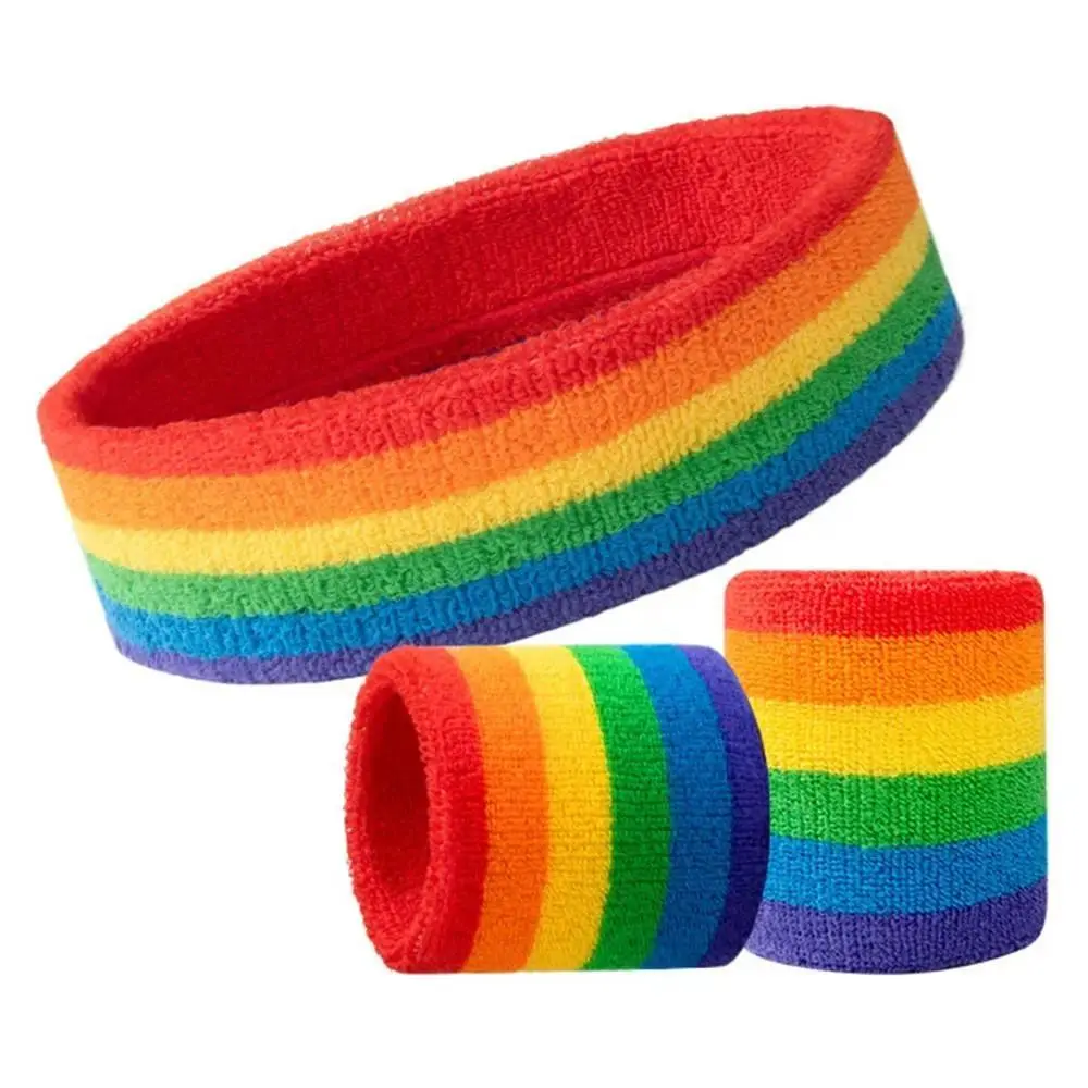 Colorful Rainbow Tennis Headband Elastic Breathable Athletic Sweat Bands Soft Polyester Yoga Wrist Wrap Sports Accessories