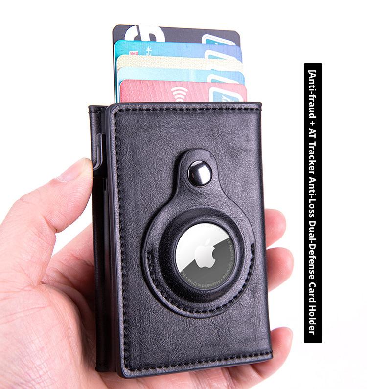 Mens Smart Wallet Card Holder for AirTag: Leather,  RFID Blocking, Slim, Carbon Fiber, Minimalist - 6-9 Card Capacity| ID Window| Cash Slot