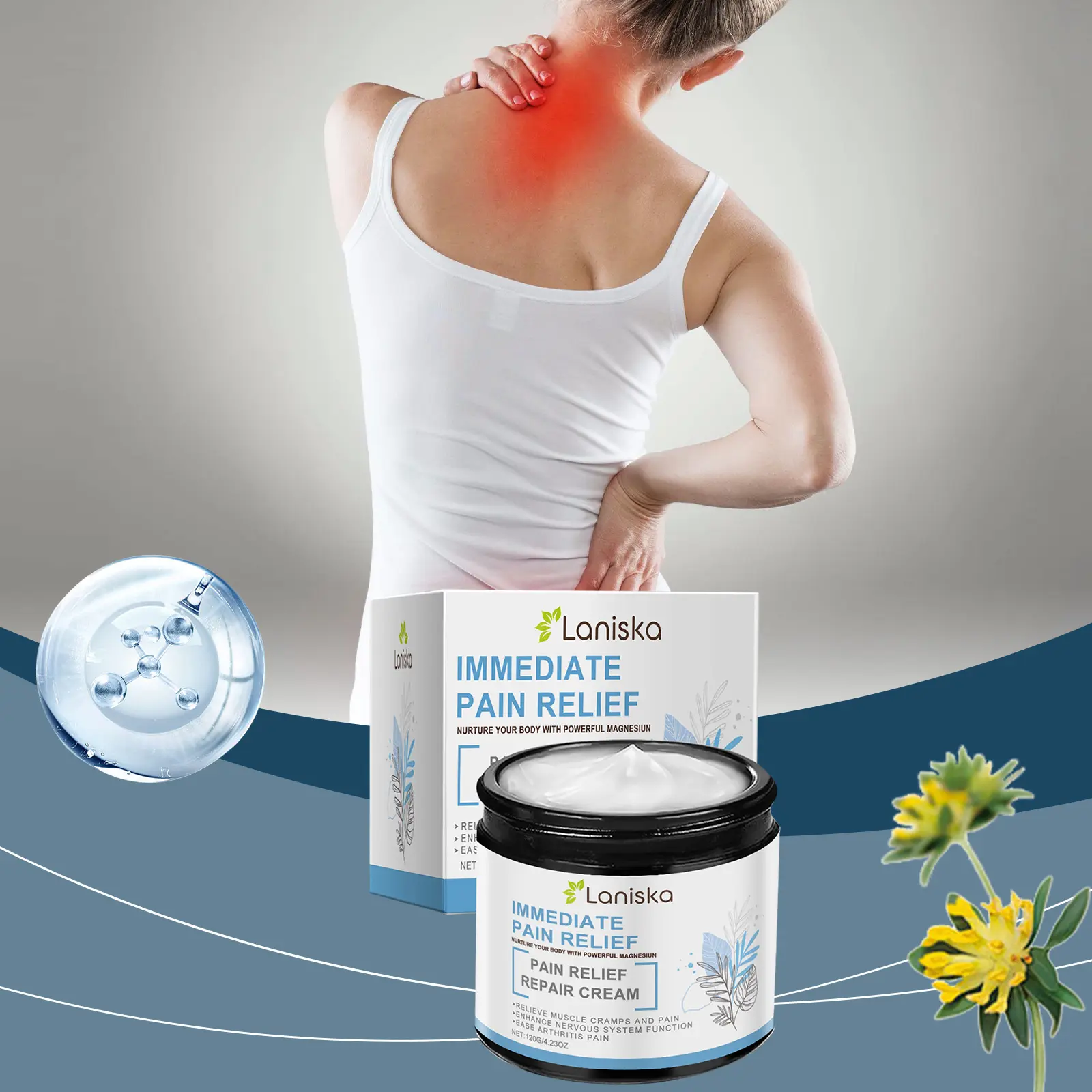 Magnesium Infused Body Massage Cream, Mild Hydrating Skin Balm for Waist Knee & Leg Skin, Soothe Tired & Tense Body Skin Daily Moisturizer,leaf,bee