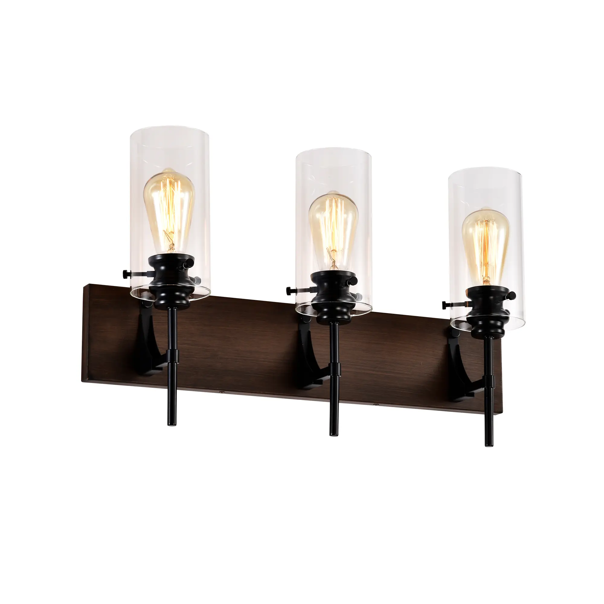 ARCH 3-Light Matte Black and Wood Bathroom Vanity Light Fixture with Glass Shades, Modern Vintage Wall Sconce Lighting Over Mirror for Bathroom, Kitchen, Dining Room, Bedroom, Hallway, 3-Light Bathroom Light, Bathroom Furniture for Vanity Area
