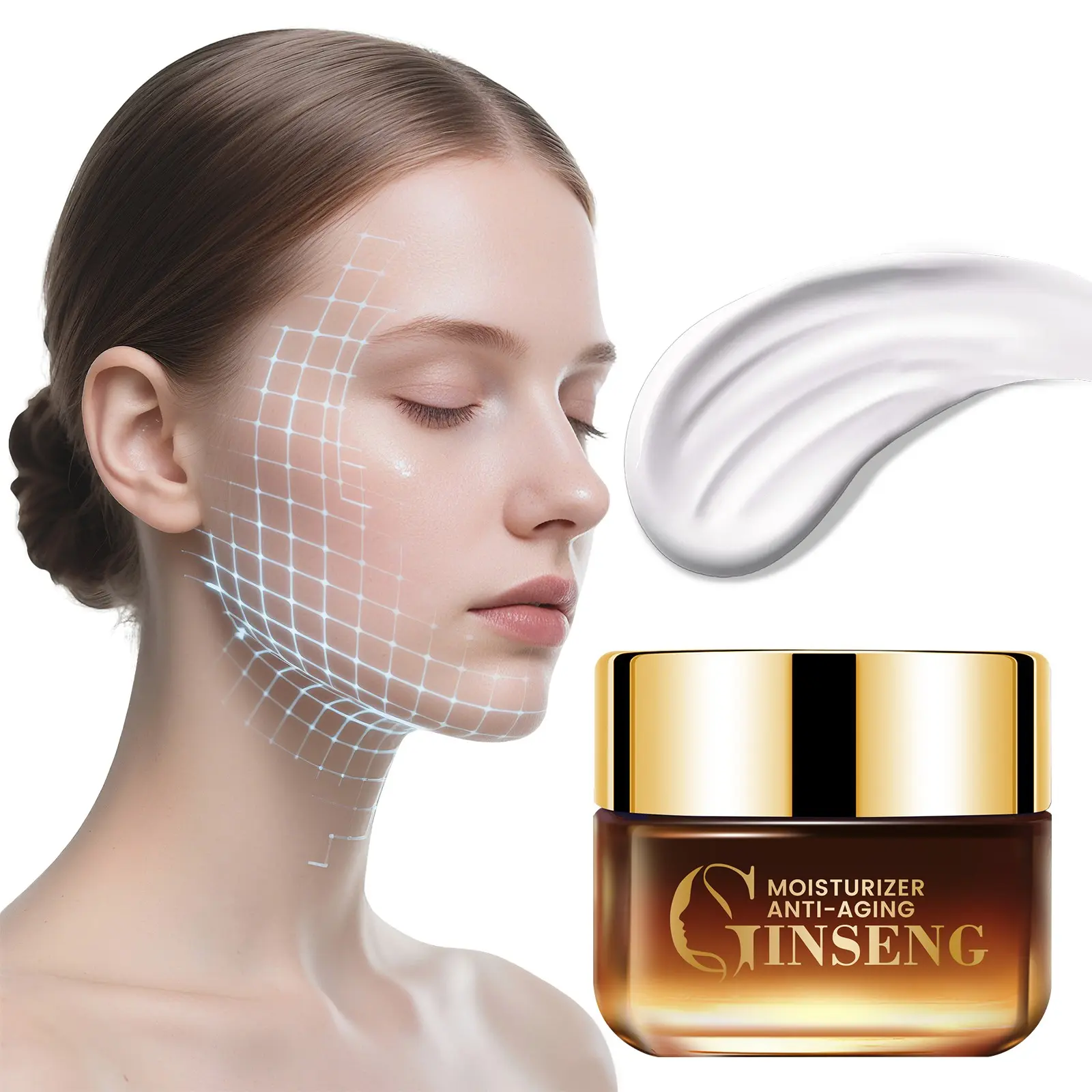 Ginseng Anti-Wrinkle Face Cream, Daily Anti Aging, Firming and Smoothing, Moisturizer, Improves Fine Lines, Suitable for All Skin Types