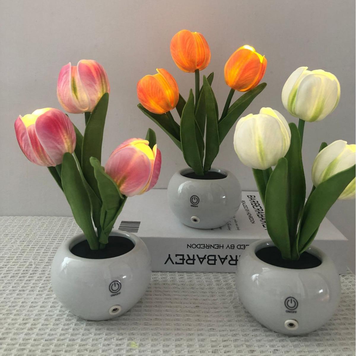 Tulip Night Light LED Simulation, Flower Design Lamp, USB Powered, Vase Table Lamp Decor for Home Living Room Desktop Decoration Christmas Halloween Holiday Gift
